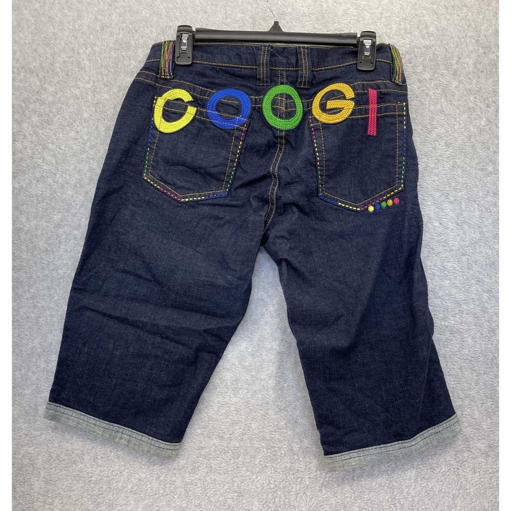 COOGI Vintage Y2K Kidcore Dark Wash Denim Shorts Bermuda Logo Waist 32 spellout